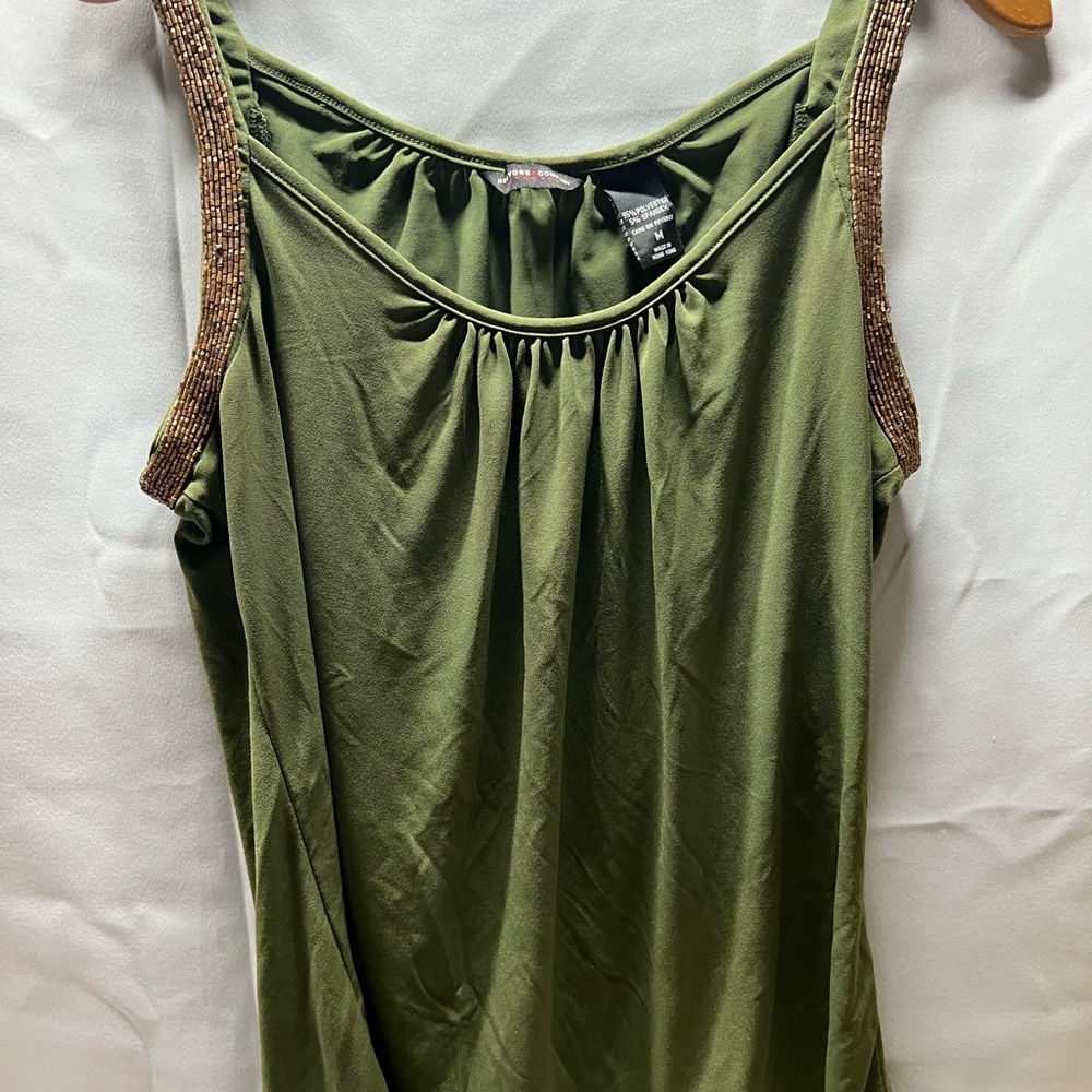 New York & Company Green Ruched Tank Top
